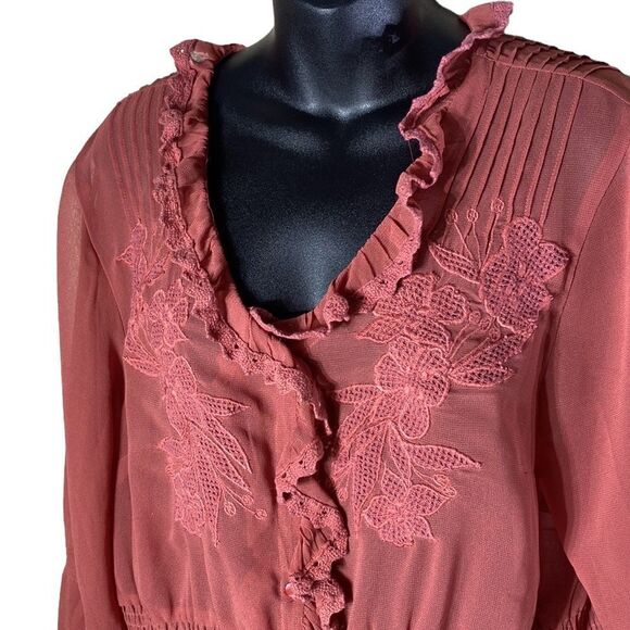 Soft surroundings women’s large Adelaide cardigan sheer floral embroidered pleat - Picture 3 of 7
